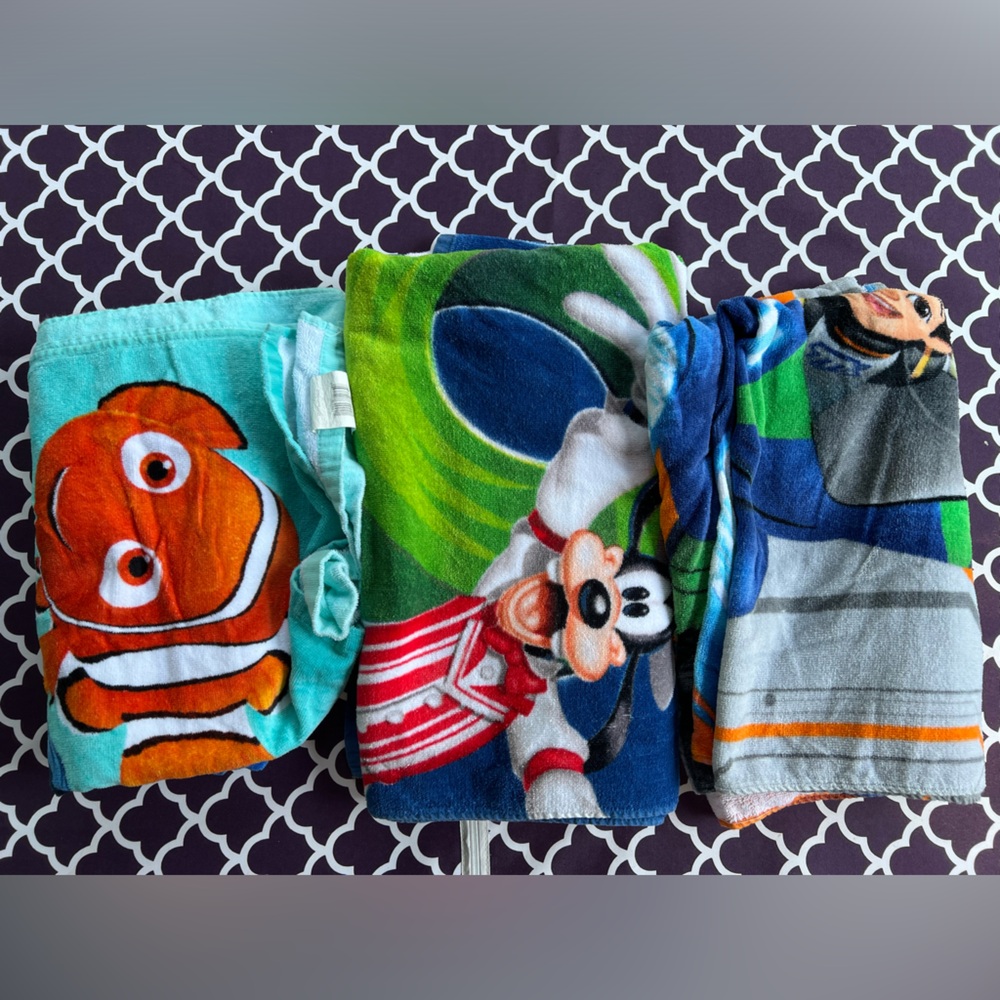 Disney 3 Beach Swim Towels Kids Nemo, Miles, Mickey Mouse